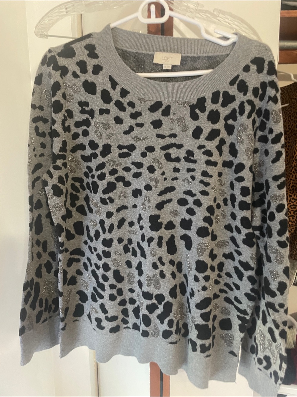 Ann Taylor Factory Gray and Black Leopard Print Sweater